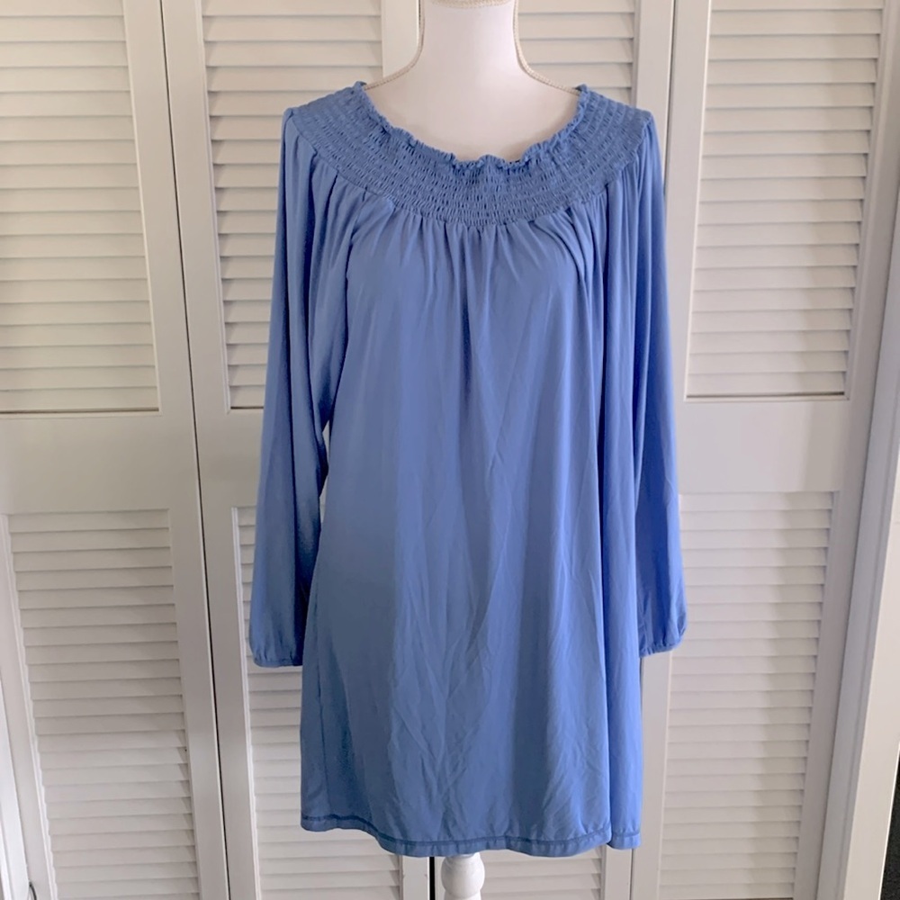 Solumbra Midi Dress Swim Cover Up Women’s Elastic Pleated Neckline Size Medium